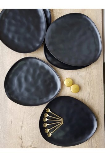 Yaldız Home Tetra Yldz11253687 Desenli 6 Kişilik Stoneware Kahvaltı Takımı Siyah