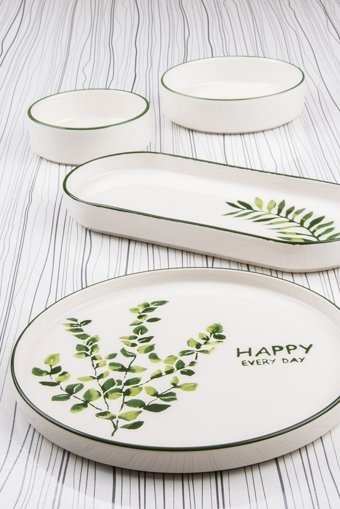 Mukko Home Tropik Çiçek Desenli 14 Parça 6 Kişilik Seramik Kahvaltı Takımı Çok Renkli