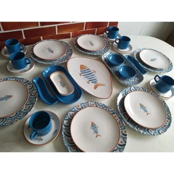 Keramika Koi Al Oval-Yuvarlak Desenli 32 Parça 6 Kişilik Seramik Kahvaltı Takımı Çok Renkli
