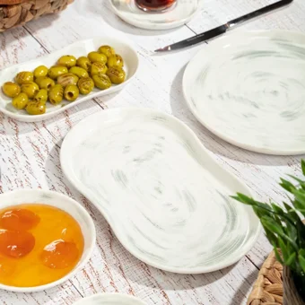 Bernardo Serafina Yuvarlak Desenli 26 Parça 6 Kişilik Stoneware Kahvaltı Takımı Beyaz
