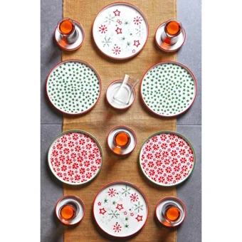 Kitchen Life Stackable Christmass Desenli 18 Parça 6 Kişilik Seramik Kahvaltı Takımı Çok Renkli