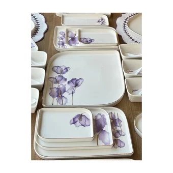 Rossev Violet Desenli 70 Parça 6 Kişilik Porselen Kahvaltı Takımı Beyaz