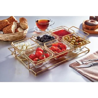 Mien Gold 4 Kişilik Cam Kahvaltı Takımı Şeffaf