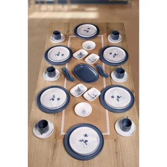 Keramika Blue Magic Yuvarlak Desenli 34 Parça 6 Kişilik Seramik Kahvaltı Takımı Beyaz-Mavi