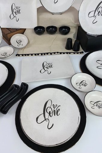 Keramika Love Desenli 19 Parça 6 Kişilik Seramik Kahvaltı Takımı Beyaz
