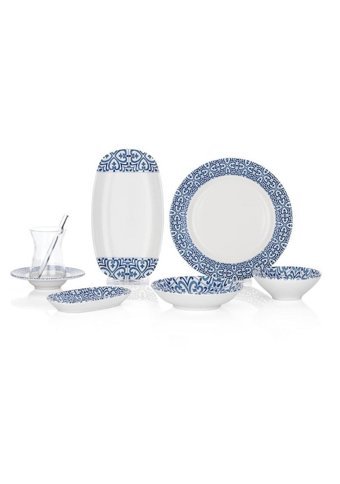 Schafer Sophie Lac01 Desenli 32 Parça 6 Kişilik Porselen Kahvaltı Takımı Lacivert