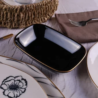 Tulü Porselen Db1677 Black Gold Desenli 25 Parça 6 Kişilik Porselen Kahvaltı Takımı Beyaz-Siyah