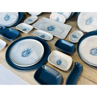 Keramika Blue Kare-Yuvarlak Desenli 25 Parça 6 Kişilik Seramik Kahvaltı Takımı Beyaz-Mavi