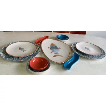 Keramika Koi Oval-Yuvarlak Desenli 11 Parça 2 Kişilik Seramik Kahvaltı Takımı Çok Renkli