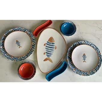 Keramika Koi Oval-Yuvarlak Desenli 11 Parça 2 Kişilik Seramik Kahvaltı Takımı Çok Renkli