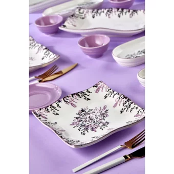 Alina Home Hand Made Yuvarlak Desenli 21 Parça 6 Kişilik Seramik Kahvaltı Takımı Mor