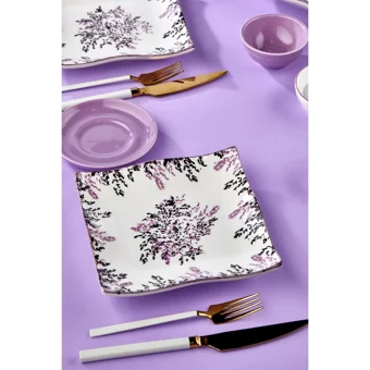 Alina Home Hand Made Yuvarlak Desenli 21 Parça 6 Kişilik Seramik Kahvaltı Takımı Mor