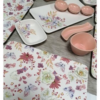 Keramika Siera Kelebek Desenli 16 Parça 6 Kişilik Seramik Kahvaltı Takımı Çok Renkli