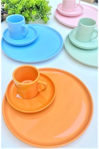 Keramika Rainbow Mix 12 Parça 4 Kişilik Seramik Kahvaltı Takımı Çok Renkli