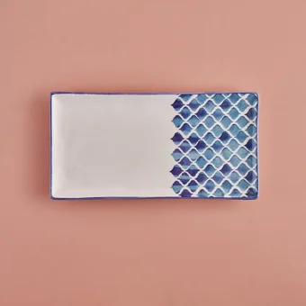 Bella Maison Blue Tile Yuvarlak Desenli 7 Parça 4 Kişilik Seramik Kahvaltı Takımı Mavi