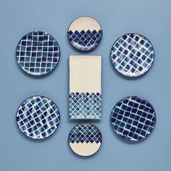 Bella Maison Blue Tile Yuvarlak Desenli 7 Parça 4 Kişilik Seramik Kahvaltı Takımı Mavi