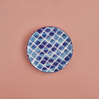 Bella Maison Blue Tile Yuvarlak Desenli 7 Parça 4 Kişilik Seramik Kahvaltı Takımı Mavi