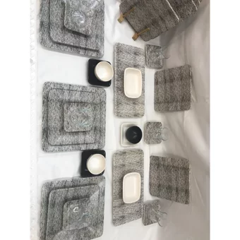 Keramika Kare Kare Desenli 34 Parça 6 Kişilik Seramik Kahvaltı Takımı Çok Renkli