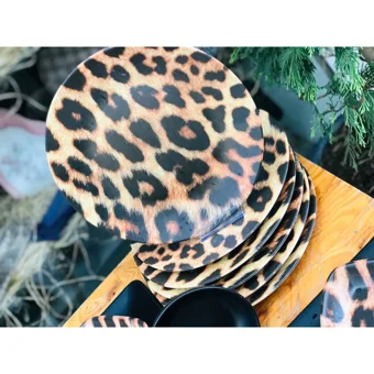 Keramika Leopar Kare Desenli 16 Parça 6 Kişilik Seramik Kahvaltı Takımı Çok Renkli
