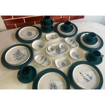 Keramika Stackable Yuvarlak Desenli 33 Parça 6 Kişilik Seramik Kahvaltı Takımı Beyaz-Mavi