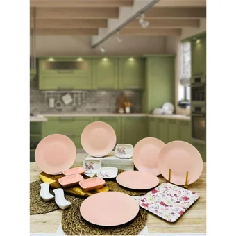Pembiş Mutfağım Bahar Serisi 15 Parça 6 Kişilik Stoneware Kahvaltı Takımı Pembe