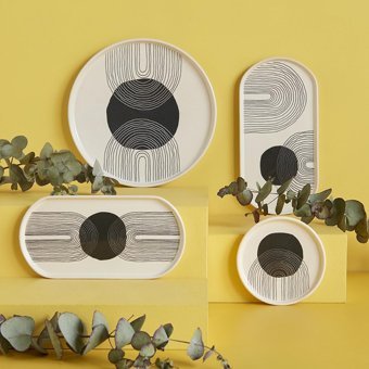 Bella Maison Graphic Line Yuvarlak Desenli 8 Parça 4 Kişilik Seramik Kahvaltı Takımı Beyaz