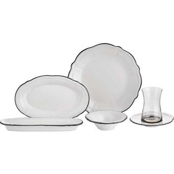 Neva Yörünge Bitter N3009 26 Parça 6 Kişilik Stoneware Kahvaltı Takımı Beyaz-Siyah