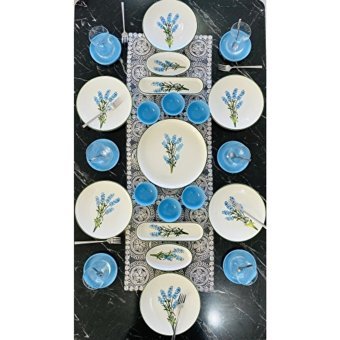 Venüs Home Decoratıon Sümbül Desenli 23 Parça 6 Kişilik Seramik Kahvaltı Takımı Turkuaz