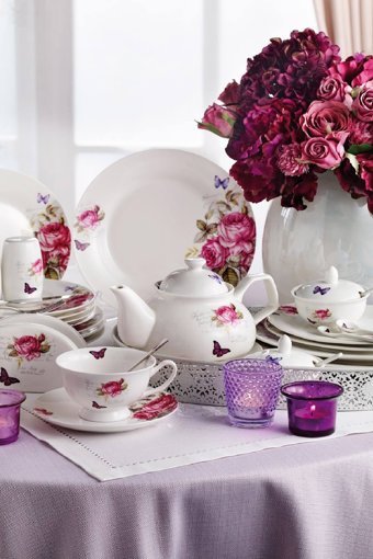 Pierre Cardin Roselle Desenli 49 Parça 6 Kişilik Bone China Kahvaltı Takımı Beyaz