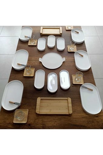 Bi Bu Evim Mkt104 Oval 33 Parça 6 Kişilik Porselen Kahvaltı Takımı Beyaz