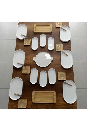 Bi Bu Evim Mkt104 Oval 33 Parça 6 Kişilik Porselen Kahvaltı Takımı Beyaz
