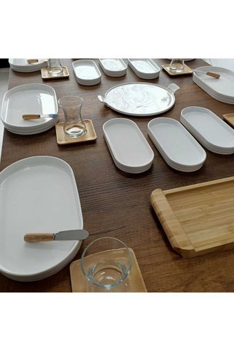 Bi Bu Evim Mkt104 Oval 33 Parça 6 Kişilik Porselen Kahvaltı Takımı Beyaz