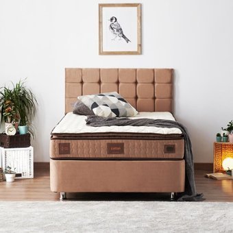 Niron Yatak W.Cotton 120x200 cm Başlıklı Yataklı Sandıklı Tek Kişilik Baza Seti Açık Kahve