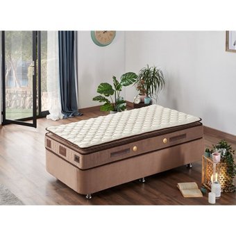 Niron Yatak W.Cotton 120x200 cm Başlıklı Yataklı Sandıklı Tek Kişilik Baza Seti Açık Kahve