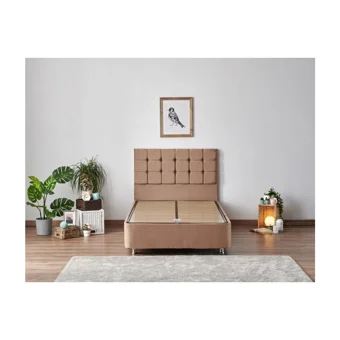 Niron Yatak W.Cotton 120x200 cm Başlıklı Yataklı Sandıklı Tek Kişilik Baza Seti Açık Kahve