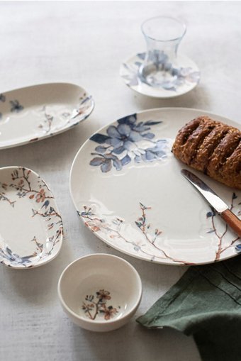 Chichi Home Sakura Yuvarlak Desenli 26 Parça 6 Kişilik Seramik Kahvaltı Takımı Turuncu