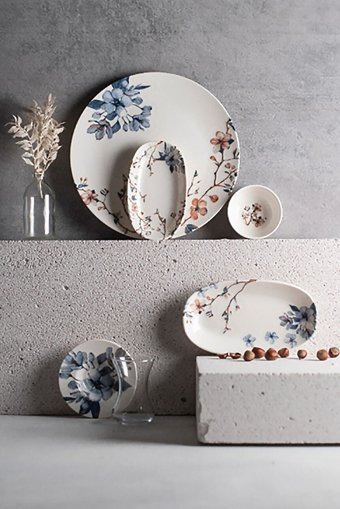 Chichi Home Sakura Yuvarlak Desenli 26 Parça 6 Kişilik Seramik Kahvaltı Takımı Turuncu