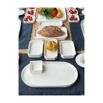Rossev Pure Oval 53 Parça 6 Kişilik Porselen Kahvaltı Takımı Beyaz