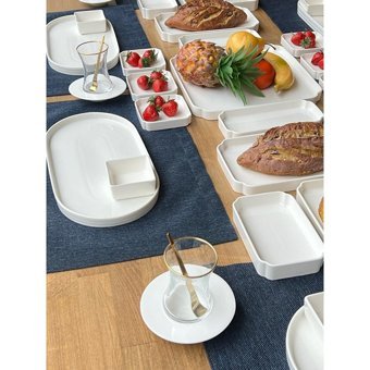 Rossev Pure Oval 53 Parça 6 Kişilik Porselen Kahvaltı Takımı Beyaz