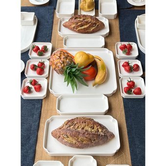 Rossev Pure Oval 53 Parça 6 Kişilik Porselen Kahvaltı Takımı Beyaz
