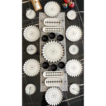 Venüs Home Decoratıon Elips Desenli 23 Parça 6 Kişilik Seramik Kahvaltı Takımı Siyah