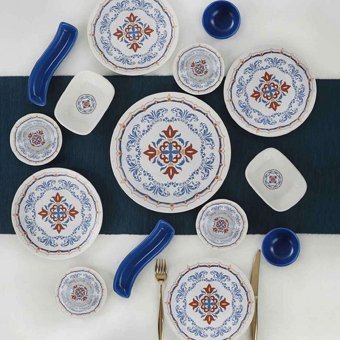 Keramika Gül Yuvarlak Desenli 19 Parça Seramik Kahvaltı Takımı Çok Renkli