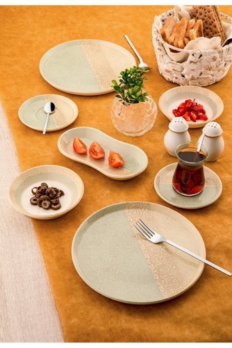 Noble Life Future Desenli 26 Parça 6 Kişilik Porselen Kahvaltı Takımı Yeşil
