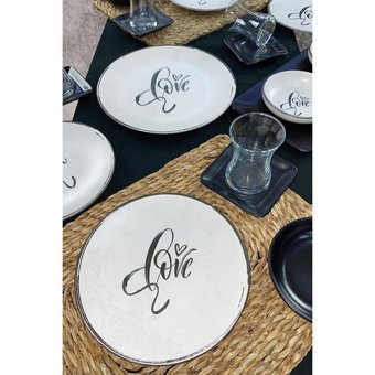 Keramika Love Desenli 18 Parça 4 Kişilik Seramik Kahvaltı Takımı Beyaz