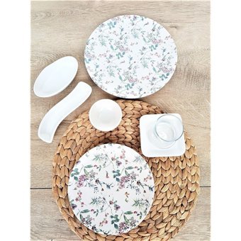 Gulhanile Flowers Yuvarlak Desenli 33 Parça 6 Kişilik Seramik Kahvaltı Takımı Beyaz