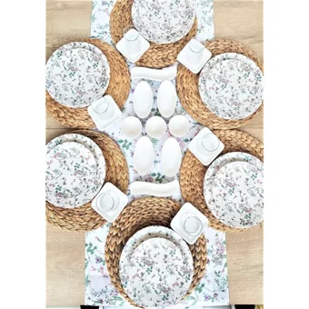 Gulhanile Flowers Yuvarlak Desenli 33 Parça 6 Kişilik Seramik Kahvaltı Takımı Beyaz