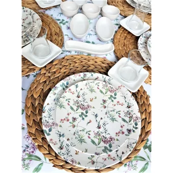 Gulhanile Flowers Yuvarlak Desenli 33 Parça 6 Kişilik Seramik Kahvaltı Takımı Beyaz