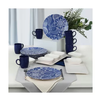 Keramika Blue Clove Yuvarlak Desenli 20 Parça 6 Kişilik Stoneware Kahvaltı Takımı Lacivert