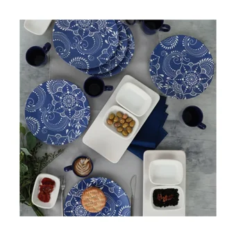 Keramika Blue Clove Yuvarlak Desenli 20 Parça 6 Kişilik Stoneware Kahvaltı Takımı Lacivert