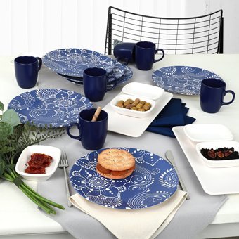 Keramika Blue Clove Yuvarlak Desenli 20 Parça 6 Kişilik Stoneware Kahvaltı Takımı Lacivert